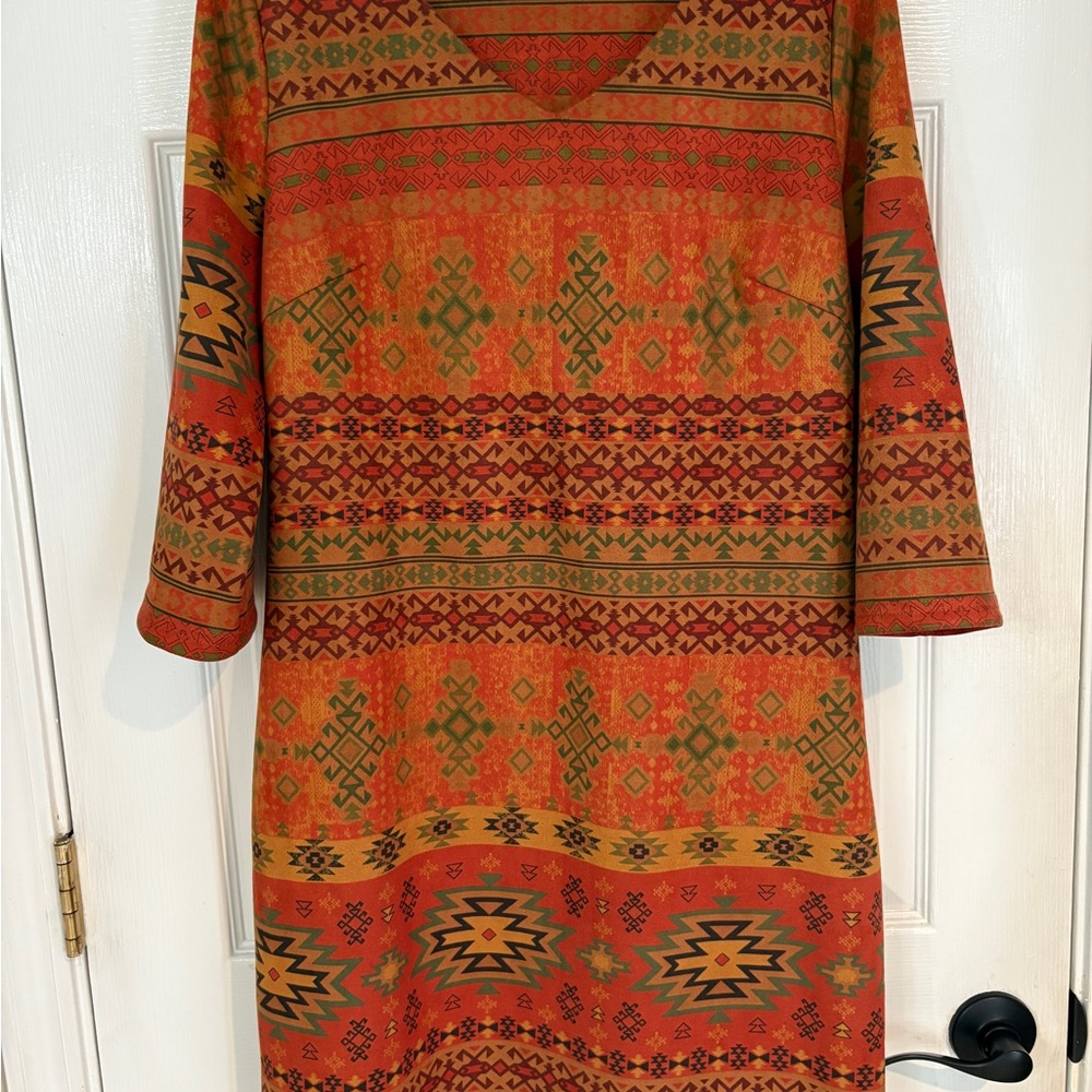 Dor Dor Corture Bohemian Orange and Green Patterned Dress